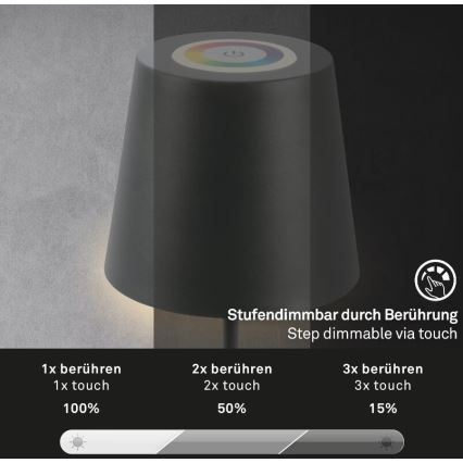 Briloner 7507015 - LED RGB Dimbaar oplaadbaar buitenshuis tafellamp 2in1 LED/2,5W/5V IP44 antraciet