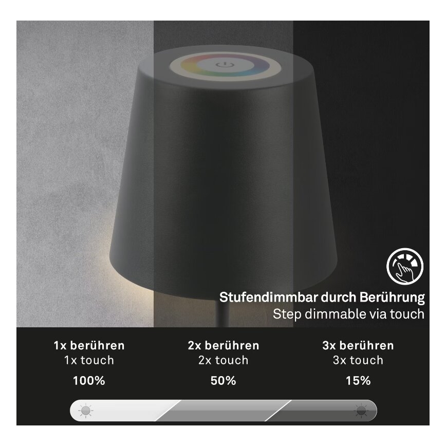 Briloner 7507015 - LED RGB Dimbaar oplaadbaar buitenshuis tafellamp 2in1 LED/2,5W/5V IP44 antraciet