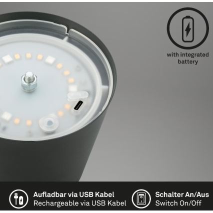 Briloner 7507015 - LED RGB Dimbaar oplaadbaar buitenshuis tafellamp 2in1 LED/2,5W/5V IP44 antraciet