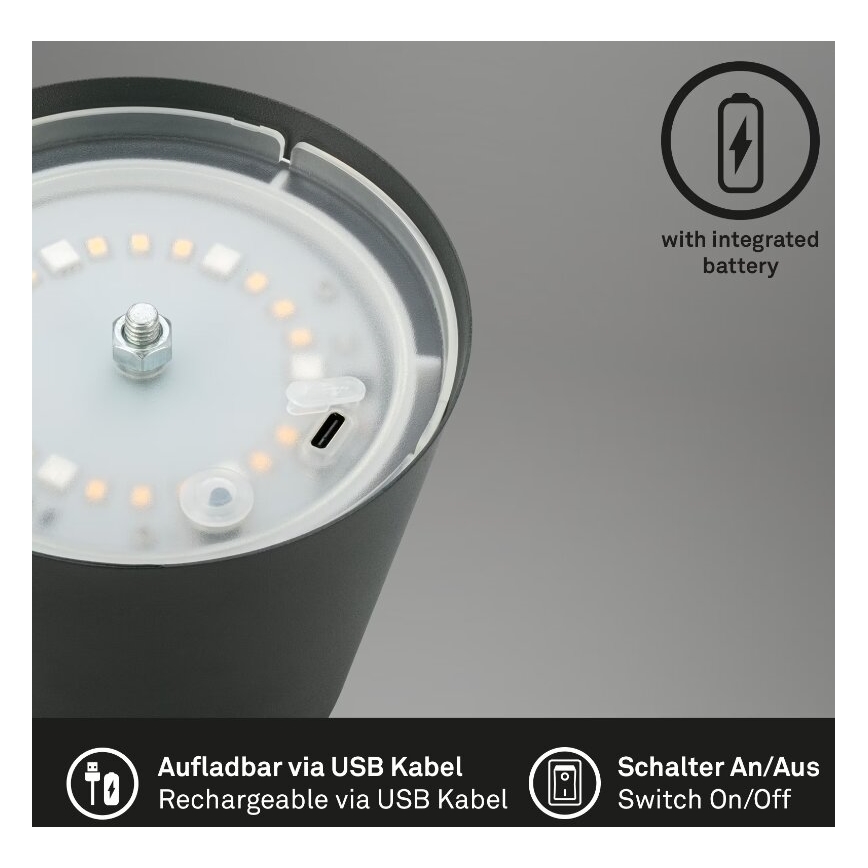 Briloner 7507015 - LED RGB Dimbaar oplaadbaar buitenshuis tafellamp 2in1 LED/2,5W/5V IP44 antraciet