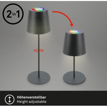 Briloner 7507015 - LED RGB Dimbaar oplaadbaar buitenshuis tafellamp 2in1 LED/2,5W/5V IP44 antraciet
