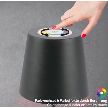Briloner 7507015 - LED RGB Dimbaar oplaadbaar buitenshuis tafellamp 2in1 LED/2,5W/5V IP44 antraciet