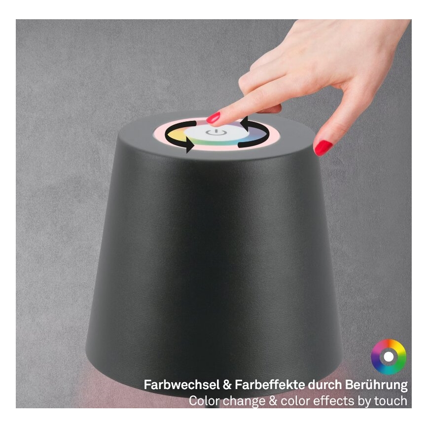 Briloner 7507015 - LED RGB Dimbaar oplaadbaar buitenshuis tafellamp 2in1 LED/2,5W/5V IP44 antraciet