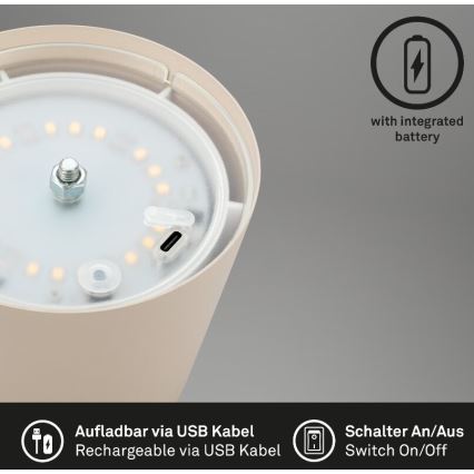 Briloner 7508011 - Dimbare oplaadbare buitentafellamp 2-in-1 LED/2,5W/5V IP44 1200 mAh beige