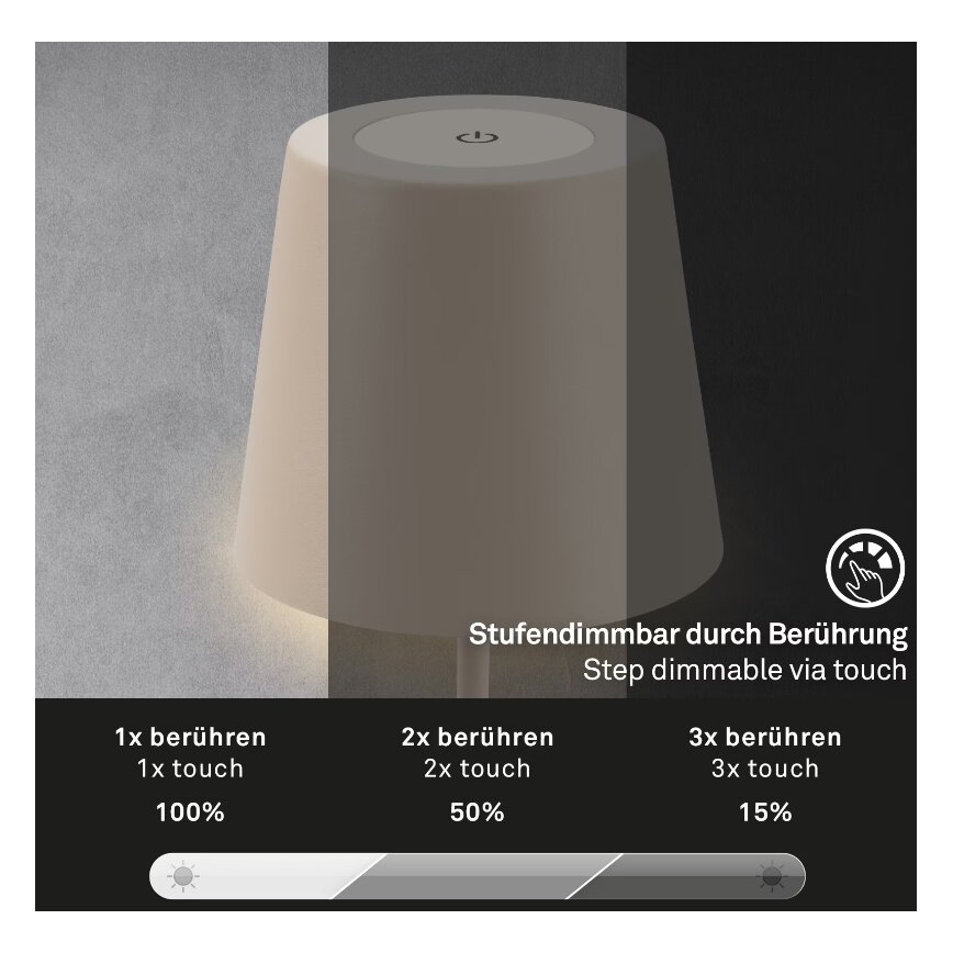 Briloner 7508011 - Lampe de table d'extérieur rechargeable LED dimmable 2 en 1 LED/2,5W/5V IP44 1200 mAh beige