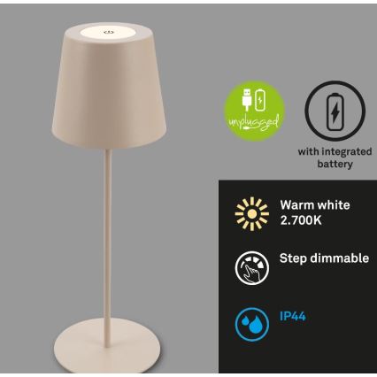 Briloner 7508011 - LED Dimbaar oplaadbaar buitenshuis tafellamp 2in1 LED/2,5W/5V IP44 beige