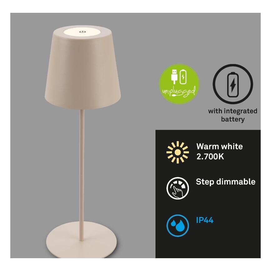 Briloner 7508011 - LED Dimbaar oplaadbaar buitenshuis tafellamp 2in1 LED/2,5W/5V IP44 beige