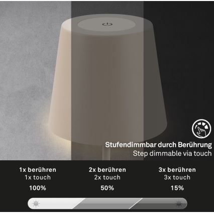 Briloner 7508011 - LED Dimbaar oplaadbaar buitenshuis tafellamp 2in1 LED/2,5W/5V IP44 beige