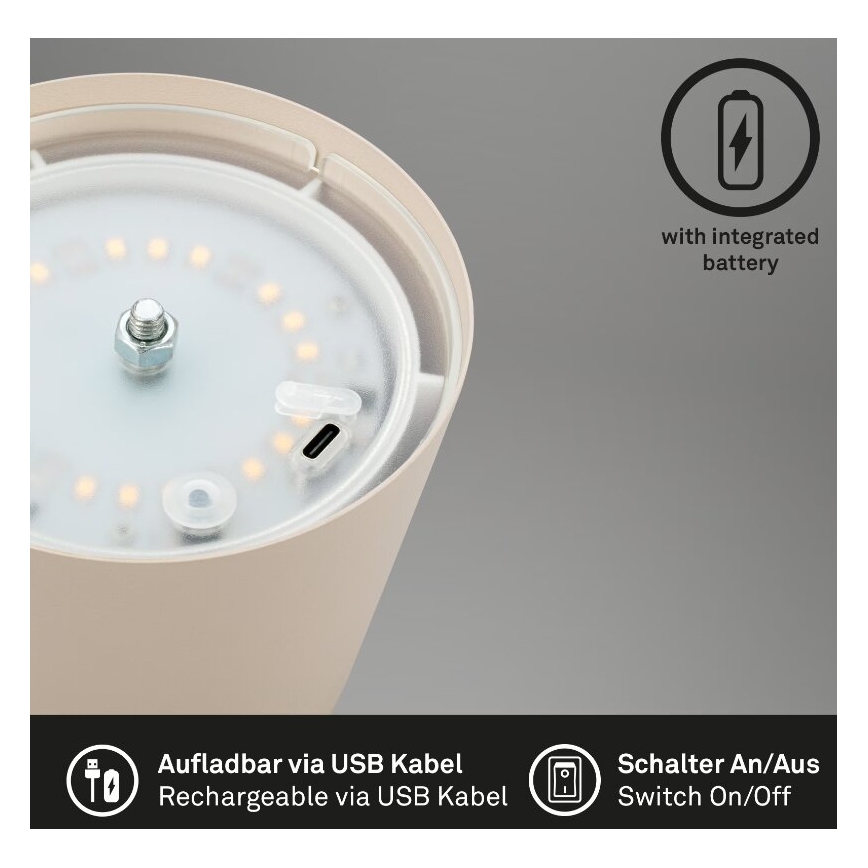 Briloner 7508011 - LED Dimbaar oplaadbaar buitenshuis tafellamp 2in1 LED/2,5W/5V IP44 beige