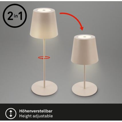 Briloner 7508011 - LED Dimbaar oplaadbaar buitenshuis tafellamp 2in1 LED/2,5W/5V IP44 beige