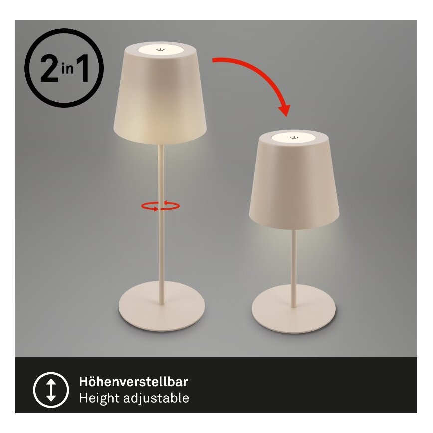 Briloner 7508011 - LED Dimbaar oplaadbaar buitenshuis tafellamp 2in1 LED/2,5W/5V IP44 beige