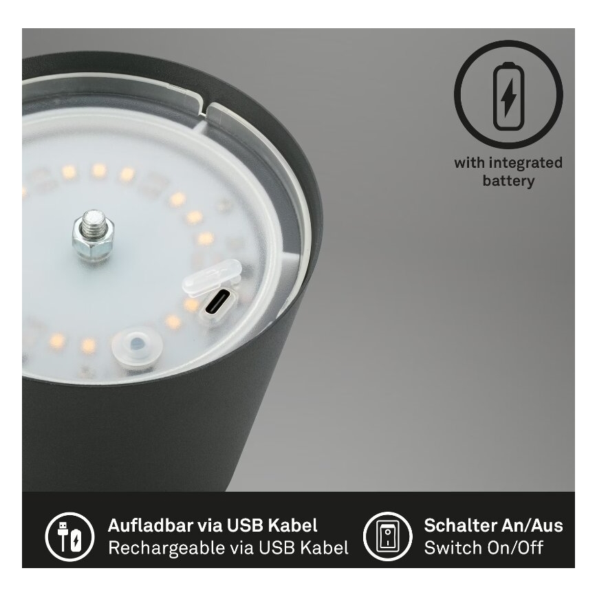 Briloner 7508015 - Lampe de table d'extérieur à intensité variable rechargeable 2en1 LED/2,5W/5V IP44 anthracite