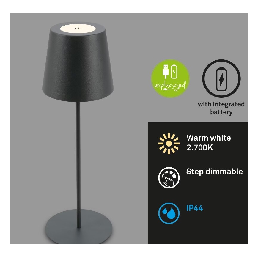 Briloner 7508015 - LED Dimbaar oplaadbaar buitenshuis tafellamp 2in1 LED/2,5W/5V IP44 antraciet