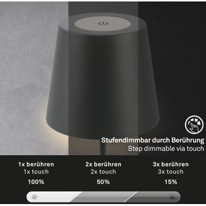 Briloner 7508015 - LED Dimbaar oplaadbaar buitenshuis tafellamp 2in1 LED/2,5W/5V IP44 antraciet