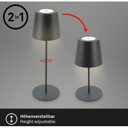 Briloner 7508015 - LED Dimbaar oplaadbaar buitenshuis tafellamp 2in1 LED/2,5W/5V IP44 antraciet