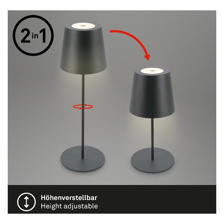 Briloner 7508015 - LED Dimbaar oplaadbaar buitenshuis tafellamp 2in1 LED/2,5W/5V IP44 antraciet
