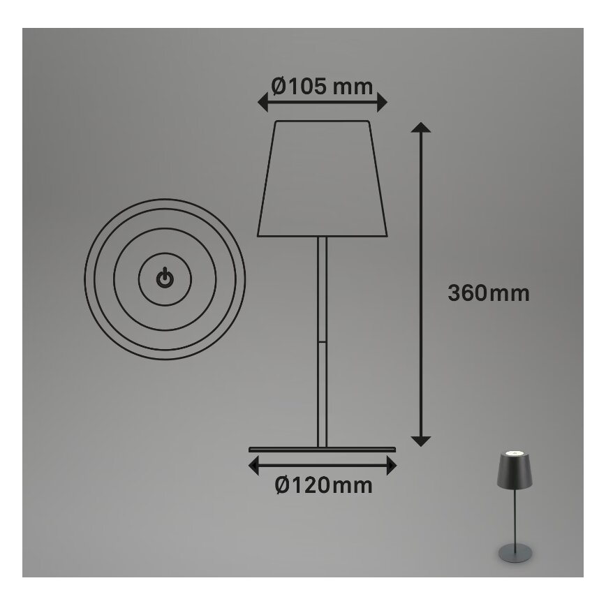 Briloner 7508015 - LED Dimbaar oplaadbaar buitenshuis tafellamp 2in1 LED/2,5W/5V IP44 antraciet