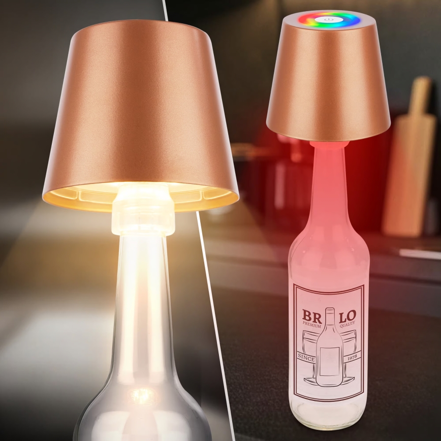 Briloner 7510013 - Lampe de table d'extérieur rechargeable et dimmable LED RGBW CALIDA LED/2,5W/5V IP44 1200 mAh bronze