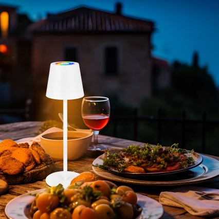 Briloner 7517016 - Lampe de table d'extérieur rechargeable CILANO LED RGBW dimmable, 3W/5V, IP44, 2000 mAh, blanche