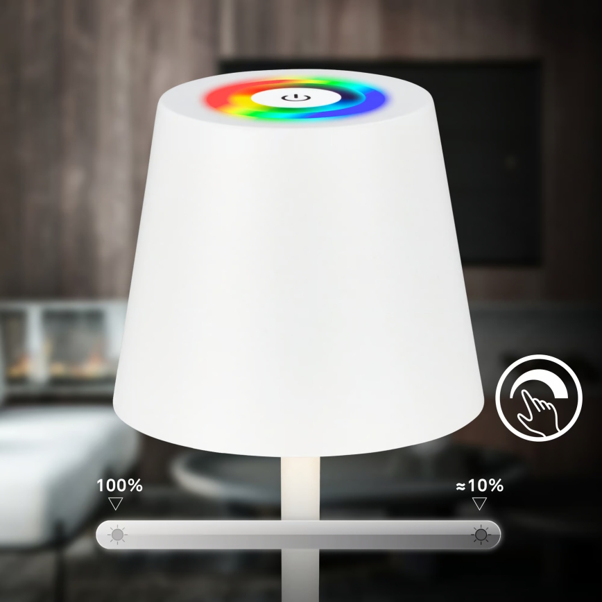 Briloner 7517016 - Lampe de table d'extérieur rechargeable CILANO LED RGBW dimmable, 3W/5V, IP44, 2000 mAh, blanche