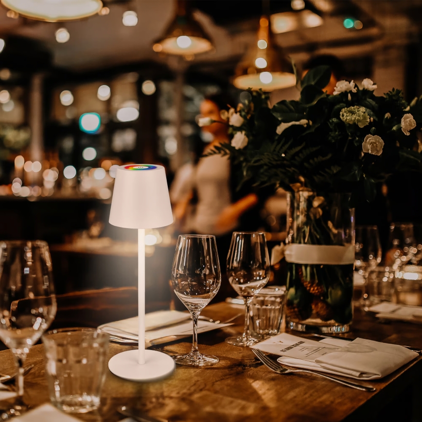 Briloner 7517016 - Dimbare oplaadbare buitentafellamp LED RGBW CILANO LED/3W/5V IP44 2000 mAh wit