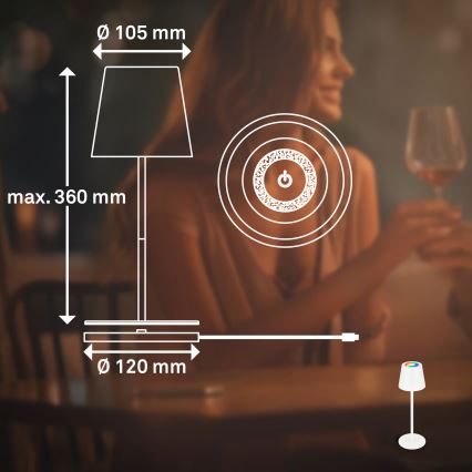 Briloner 7517016 - Dimbare oplaadbare buitentafellamp LED RGBW CILANO LED/3W/5V IP44 2000 mAh wit