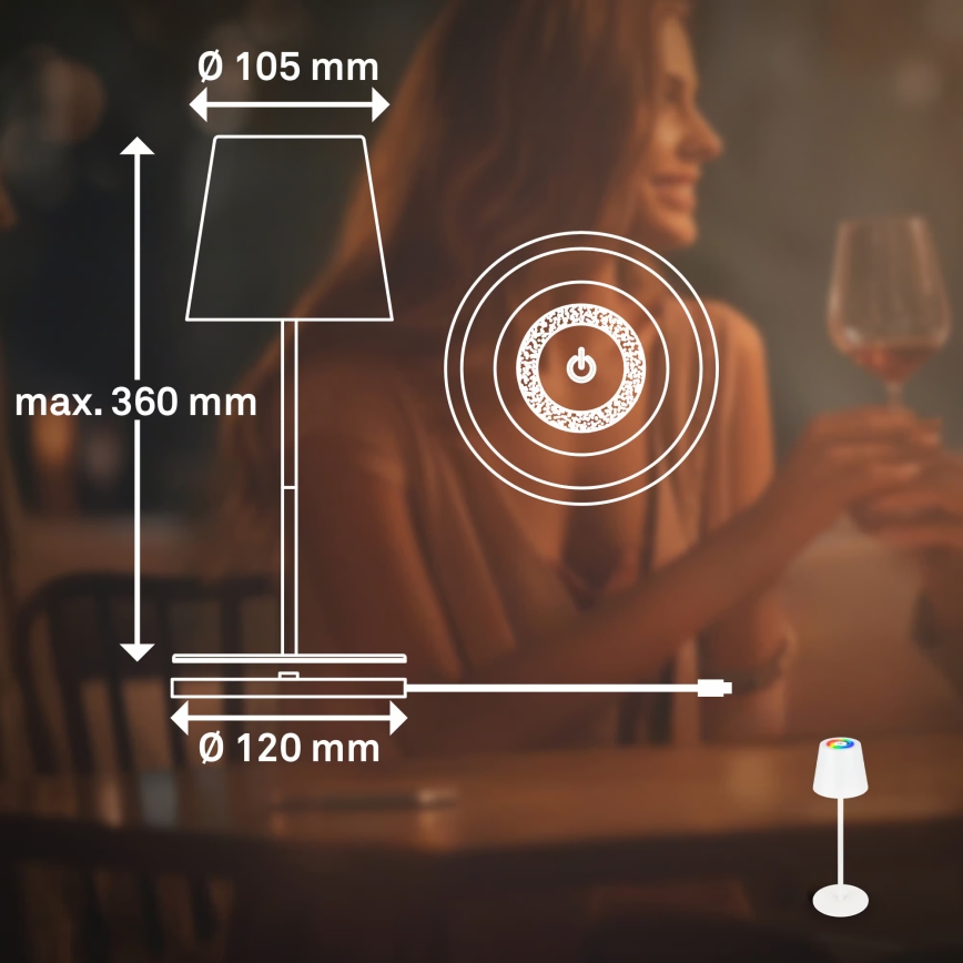 Briloner 7517016 - Dimbare oplaadbare buitentafellamp LED RGBW CILANO LED/3W/5V IP44 2000 mAh wit