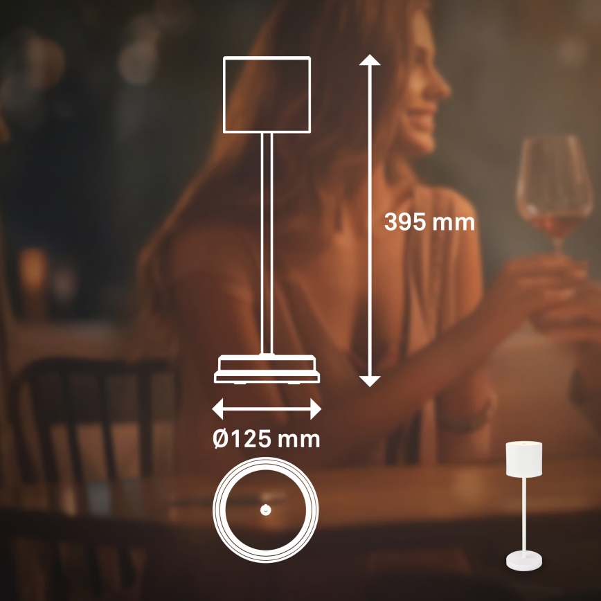 Briloner 7521016 - Lampe de table d'extérieur LED rechargeable et dimmable SIGO LED/2,5 W/5 V IP44 2600 mAh blanche