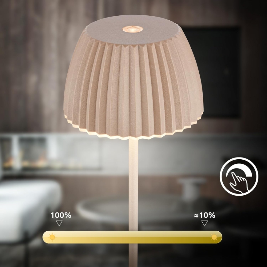 Briloner 7552-011 - Lampe de table d'extérieur tactile rechargeable MINI LED à intensité réglable, 1,5W/5V, IP44, 1800 mAh, beige