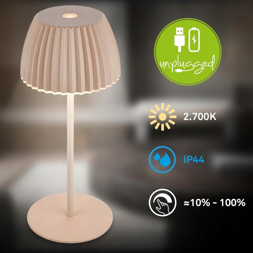 Briloner 7552-011 - Lampe de table d'extérieur tactile rechargeable MINI LED à intensité réglable, 1,5W/5V, IP44, 1800 mAh, beige