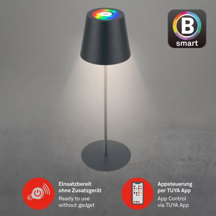Briloner 7559015 - LED RGB lampe de table d'extérieur rechargeable et dimmable COLORIS LED/3,5W/5V IP44 2000 mAh anthracite Wi-Fi Tuya