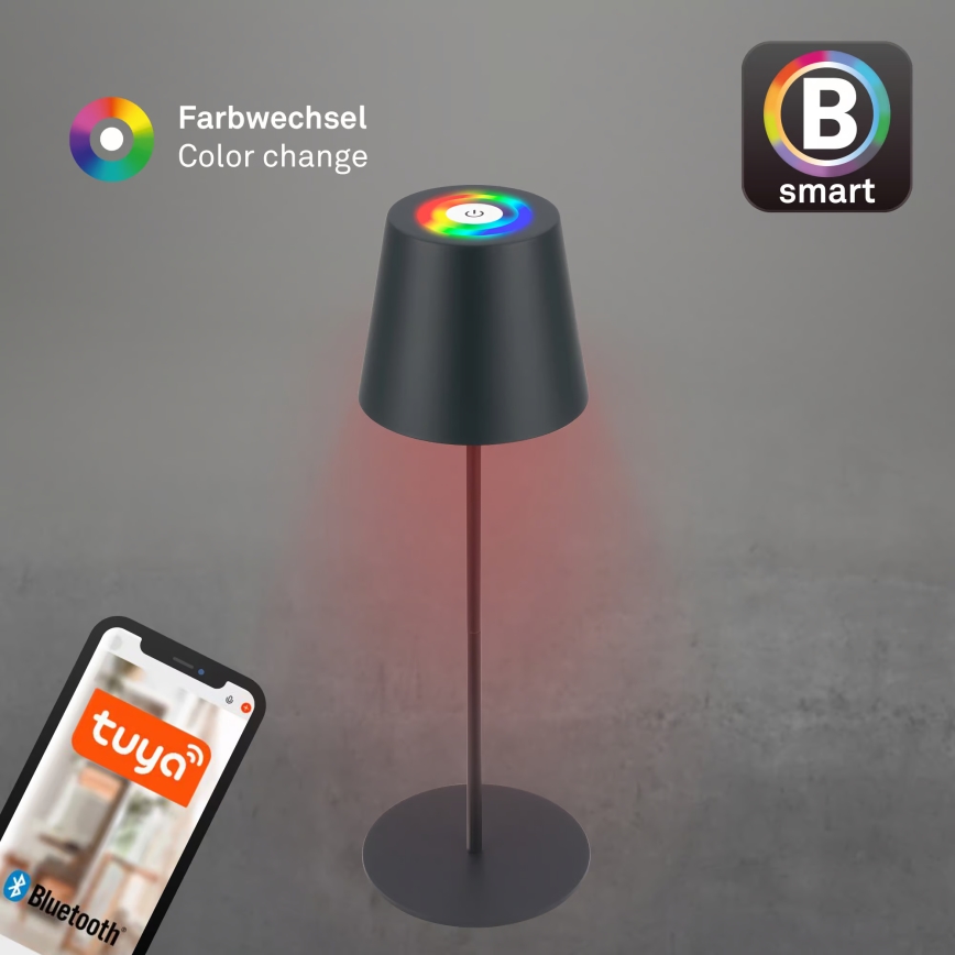 Briloner 7559015 - LED RGB lampe de table d'extérieur rechargeable et dimmable COLORIS LED/3,5W/5V IP44 2000 mAh anthracite Wi-Fi Tuya