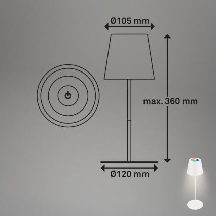Briloner 7559016 - Lampe de table d'extérieur rechargeable LED RVB dimmable COLORIS LED 3,5W/5V IP44 2000 mAh Wi-Fi Tuya