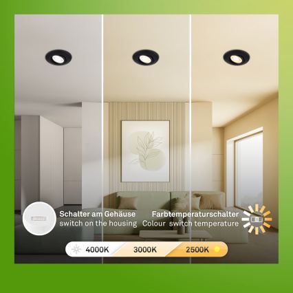 Briloner 7586035 - SET van 3 KLIRA LED inbouwspots voor badkamer LED/4,9W/230V 2500/3000/4000K IP23 zwart