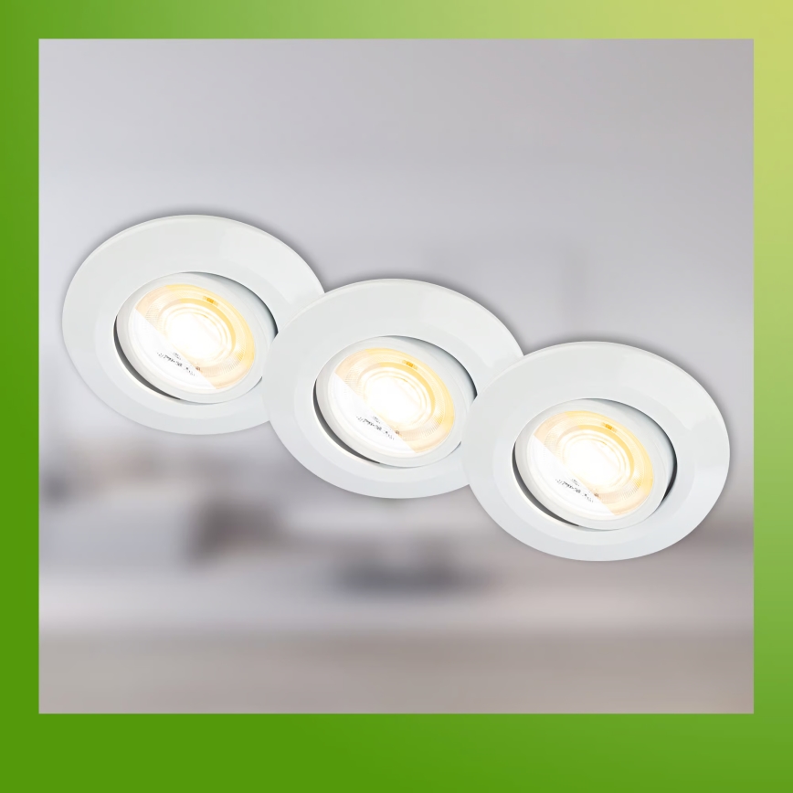 Briloner 7586036 - Set van 3 KLIRA LED-inbouwspots voor badkamer, 4,9W/230V, 2500/3000/4000K, IP23, wit