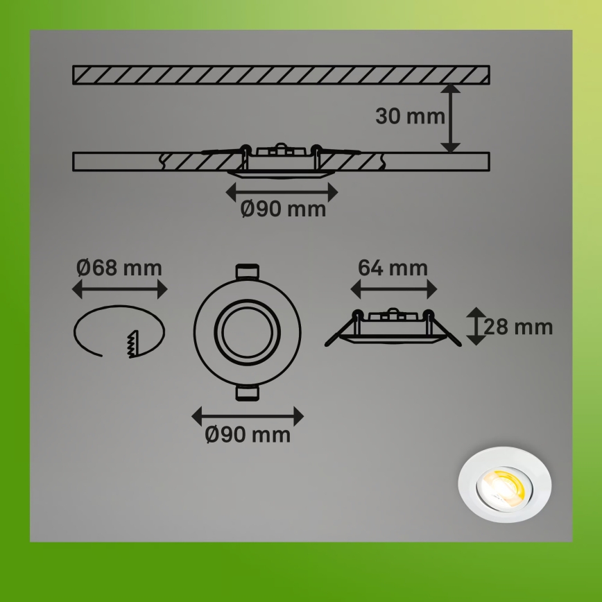 Briloner 7586036 - Set van 3 KLIRA LED-inbouwspots voor badkamer, 4,9W/230V, 2500/3000/4000K, IP23, wit