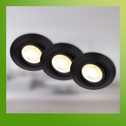 Briloner 7587035 - Ensemble de 3 plafonniers encastrés LED dimmables pour salle de bains KLIRA LED/4,9W/230V 2500/3000/4000K IP23 noirs