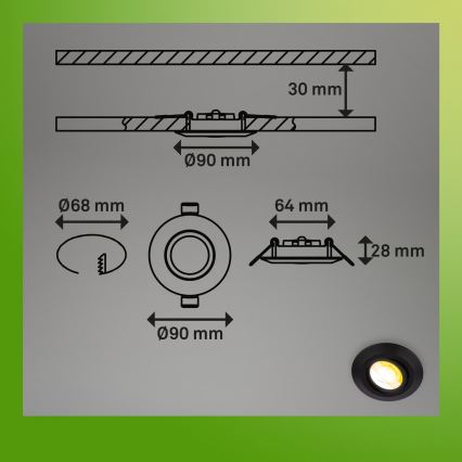 Briloner 7587035 - Ensemble de 3 plafonniers encastrés LED dimmables pour salle de bains KLIRA LED/4,9W/230V 2500/3000/4000K IP23 noirs