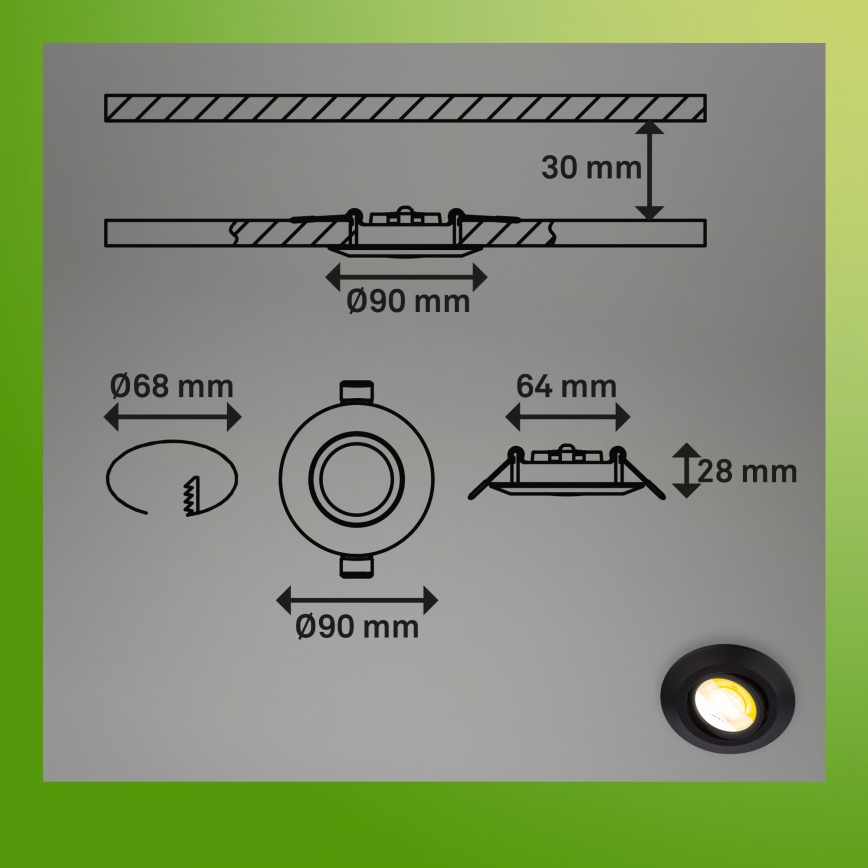 Briloner 7587035 - Ensemble de 3 plafonniers encastrés LED dimmables pour salle de bains KLIRA LED/4,9W/230V 2500/3000/4000K IP23 noirs