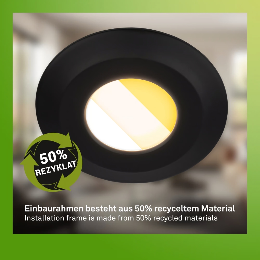 Briloner 7588035 - Lot de 3 plafonniers encastrables LED pour salle de bains KLIRA LED/4,9W/230V 2500/3000/4000K IP44 noir