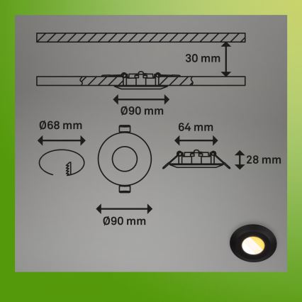 Briloner 7589035 - Lot de 3 spots LED encastrables dimmables pour salle de bains KLIRA 1xLED/4,9W/230V 2500/3000/4000K IP44 noir