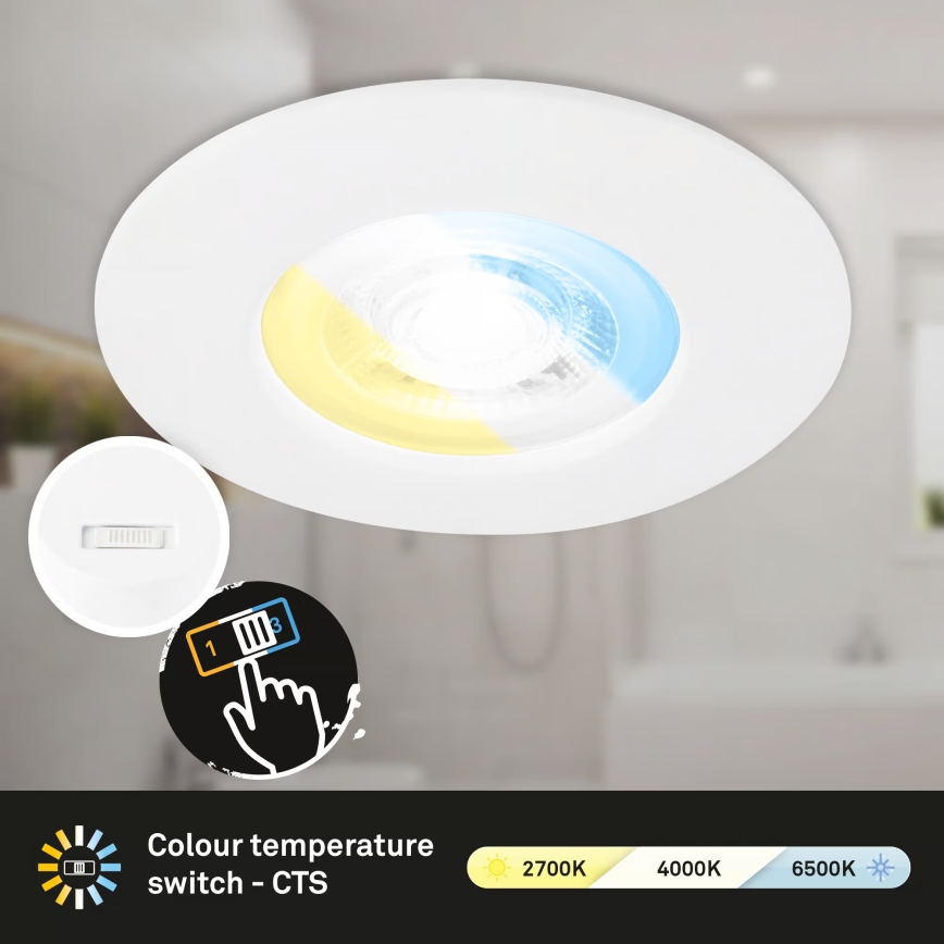 Briloner 7605036 - Lot de 3 spots LED encastrables pour salle de bains LED/4,9W/230V 2700/4000/6500K IP44 blanc