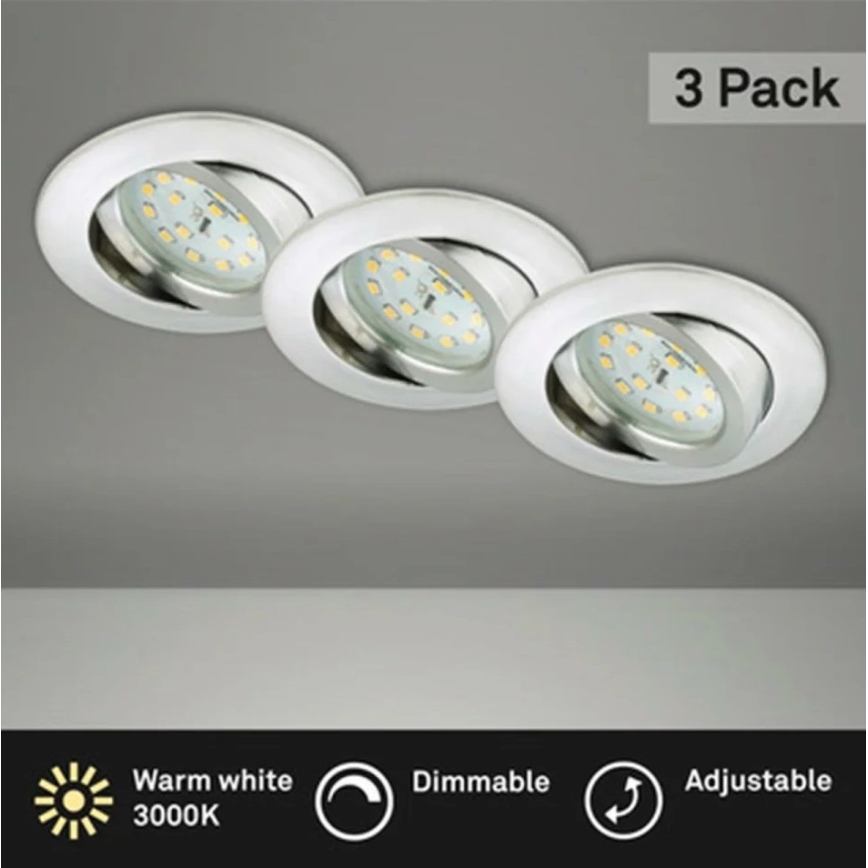 Briloner 8317-039-LOT 3x Luminaire de salle de bain encastrable à intensité variable LED/5,5W/230V IP23