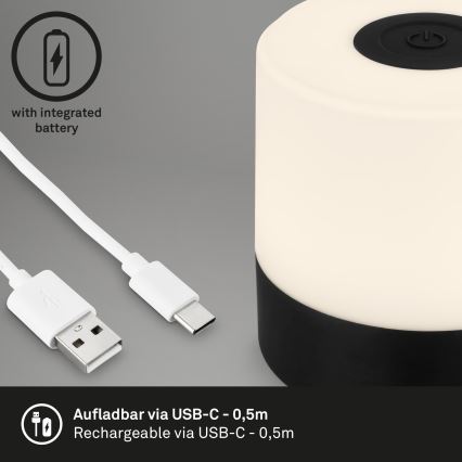 Briloner - Dimbare oplaadbare LED-tafellamp voor buiten met aanraakbediening LED/2W/5V 2700K IP44 1200 mAh zwart