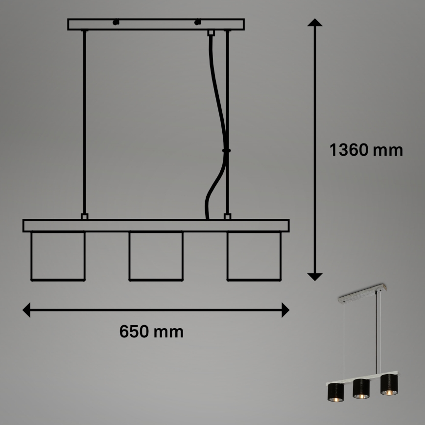 Briloner - Hanglamp aan een koord LURI 3xE14/25W/230V rubberen boom