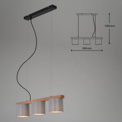 Briloner - Hanglamp aan een koord RHON 3xE14/25W/230V rubberen boom