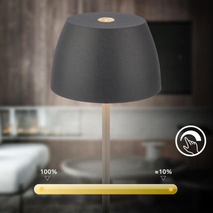 Briloner - Lampe de table d'extérieur tactile LED rechargeable et dimmable MINI LED/2,5W/5V IP44 1800 mAh anthracite