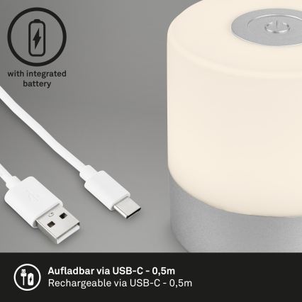 Briloner - Lampe de table d'extérieur LED tactile et dimmable, rechargeable LED/2W/5V 2700K IP44 1200 mAh chrome mat