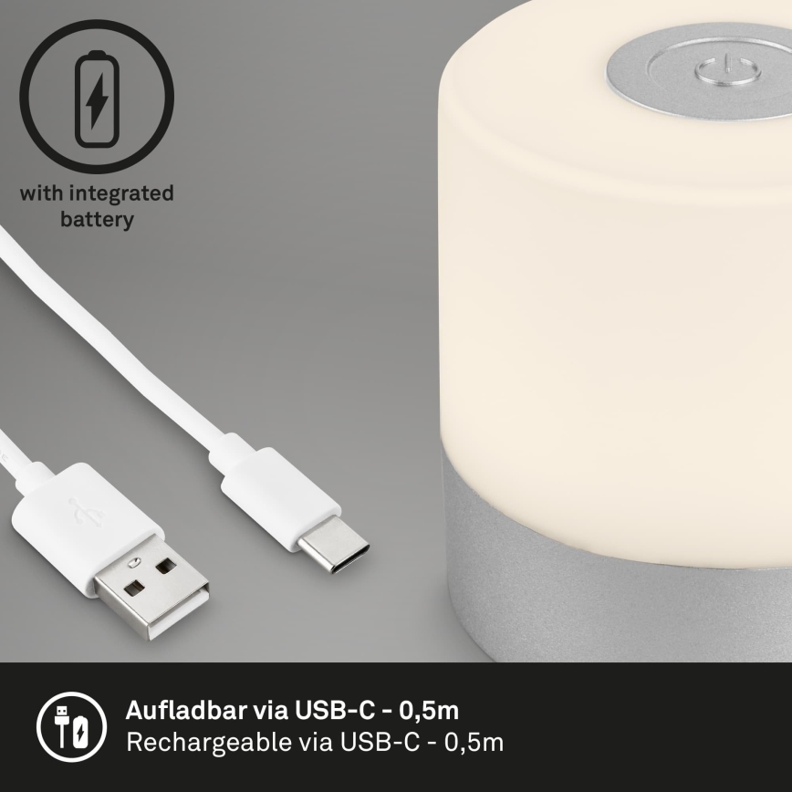 Briloner - Lampe de table d'extérieur LED tactile et dimmable, rechargeable LED/2W/5V 2700K IP44 1200 mAh chrome mat