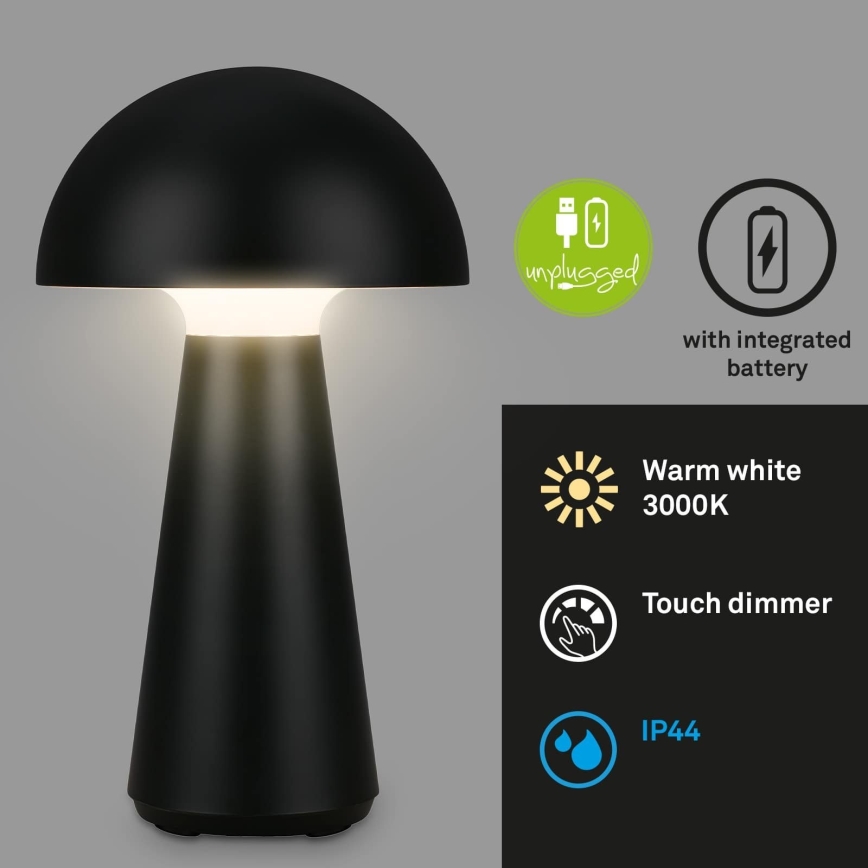 Briloner - Lampe de table d'extérieur tactile dimmable à LED, rechargeable LED/2,6W/5V 3000K IP44 2000 mAh noire